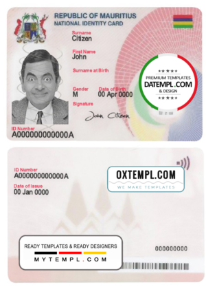 Mauritius ID card template in PSD format, fully editable