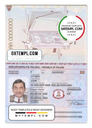 Poland passport template in PSD format, fully editable, 2018 – present