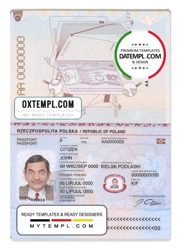 editable template, Poland passport template in PSD format, fully editable, 2018 – present