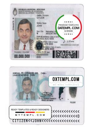 Argentina ID card template in PSD format, fully editable, with all fonts, 2020 - present