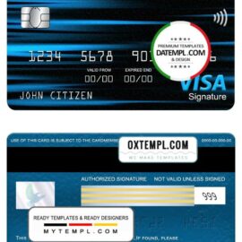 editable template, Ireland Fire Financial Services Limited the Observatory bank visa signature card, fully editable template in PSD format