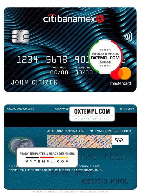 editable template, Mexico Citibanamex bank mastercard, fully editable template in PSD format