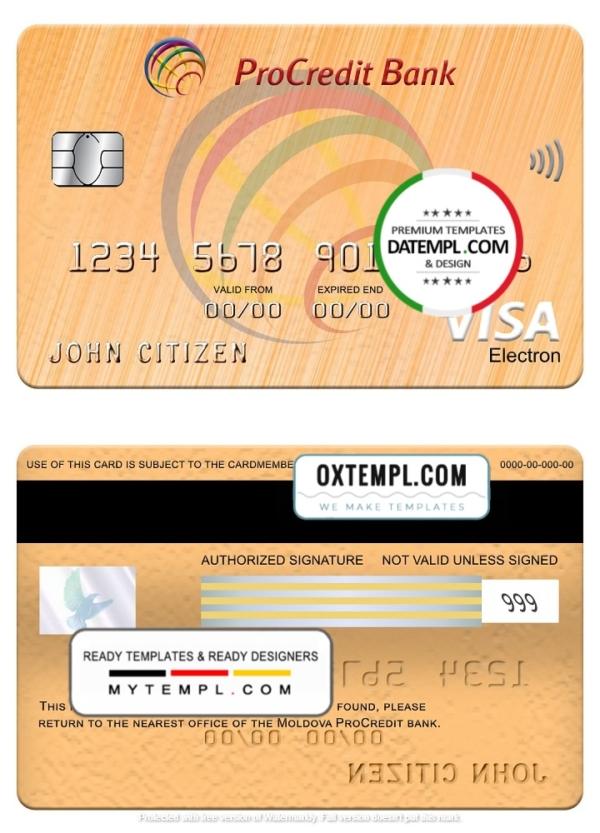 editable template, Moldova Procredit bank visa electron card, fully editable template in PSD format