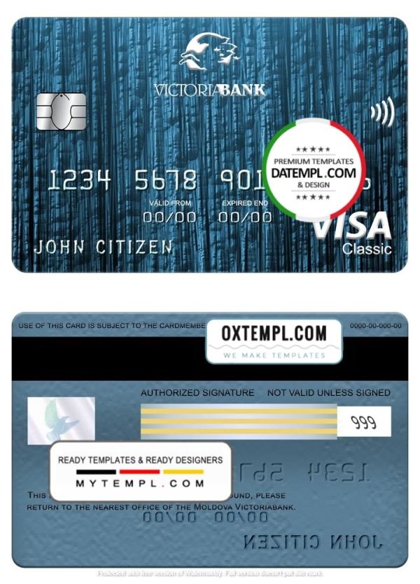 editable template, Moldova Victoriabank visa classic card, fully editable template in PSD format
