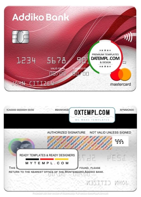 editable template, Montenegro Addiko bank mastercard, fully editable template in PSD format