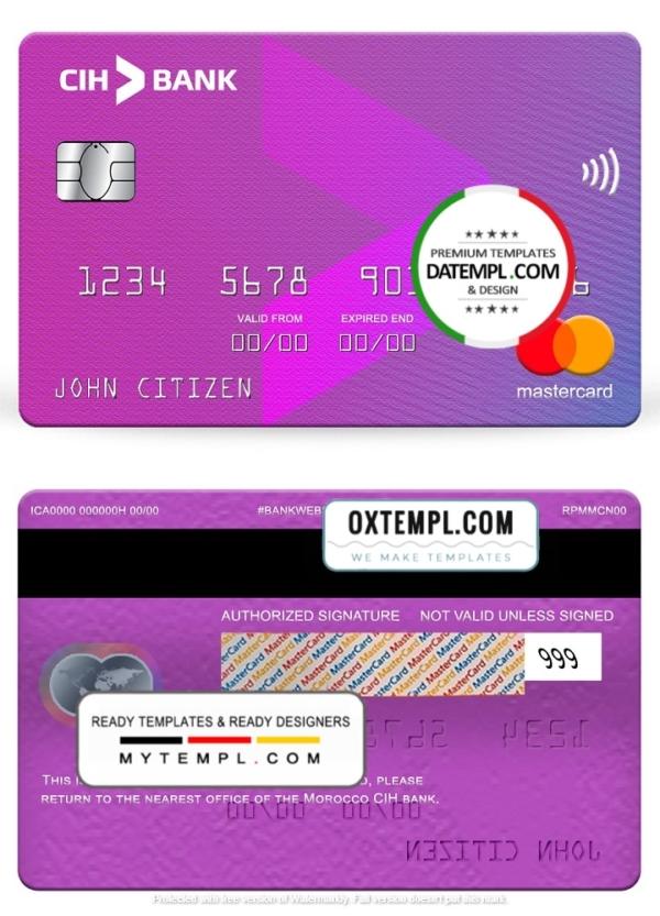 editable template, Morocco CIH bank mastercard, fully editable template in PSD format