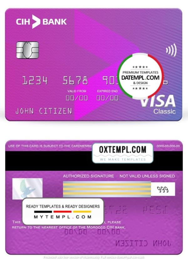 editable template, Morocco CIH bank visa classic card, fully editable template in PSD format