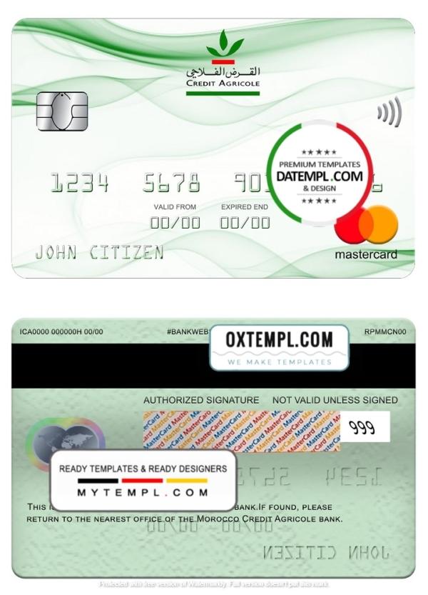 editable template, Morocco Credit Agricole bank mastercard, fully editable template in PSD format