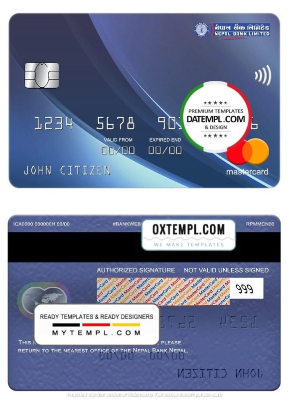 editable template, Nepal bank Nepal mastercard, fully editable template in PSD format