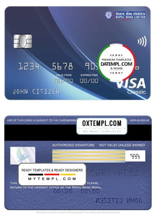 editable template, Nepal bank Nepal visa classic card, fully editable template in PSD format