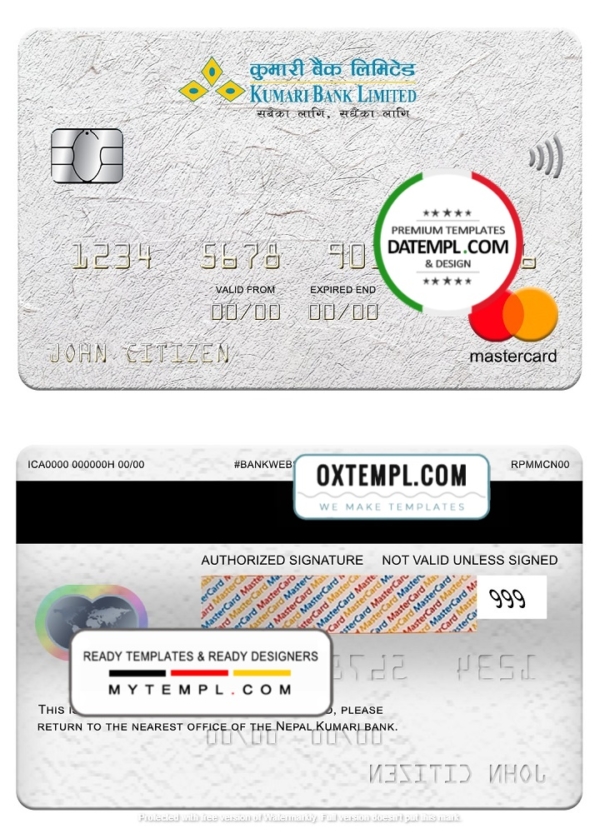 editable template, Nepal Kumari bank mastercard, fully editable template in PSD format