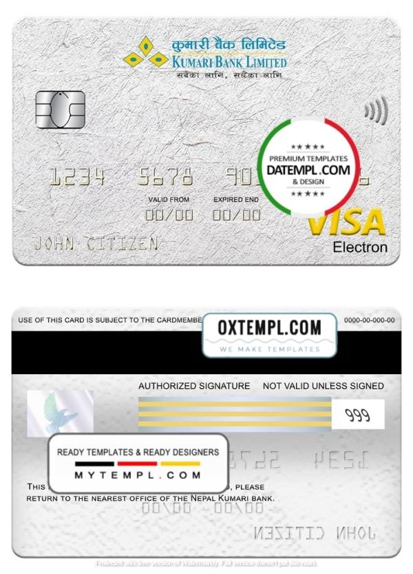 editable template, Nepal Kumari bank visa electron card, fully editable template in PSD format