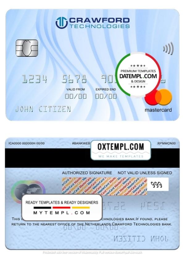 editable template, Netherlands (Holland) Crawford Technologies bank mastercard, fully editable template in PSD format
