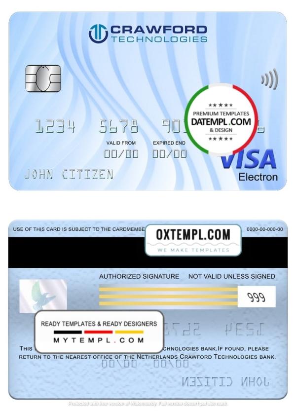 editable template, Netherlands (Holland) Crawford Technologies bank visa electron card, fully editable template in PSD format