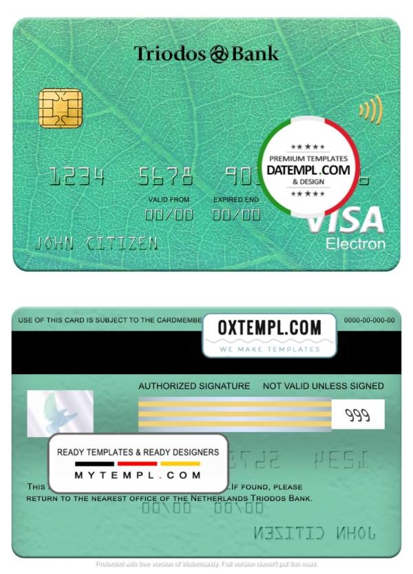 editable template, Netherlands Triodos bank visa electron card, fully editable template in PSD format