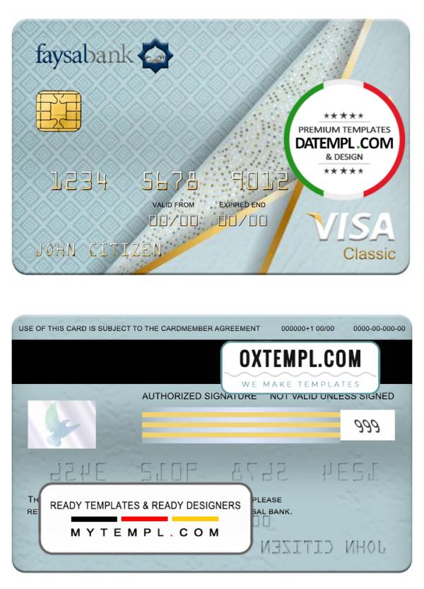 editable template, Pakistan Faysal bank visa classic card, fully editable template in PSD format