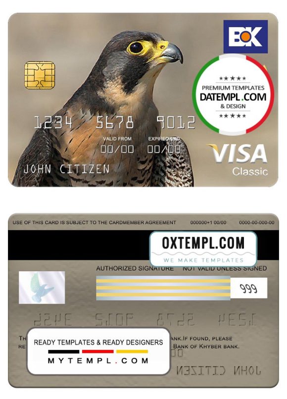 editable template, Pakistan The bank of Khyber visa classic card, fully editable template in PSD format