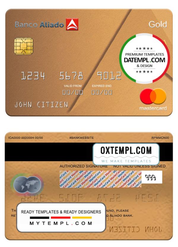 editable template, Panama Banco Aliado bank mastercard gold, fully editable template in PSD format