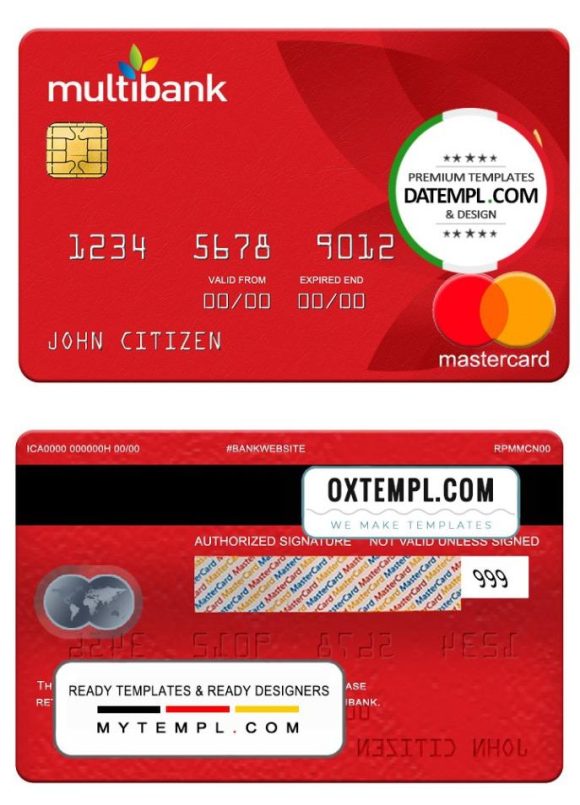 editable template, Panama Multibank mastercard, fully editable template in PSD format