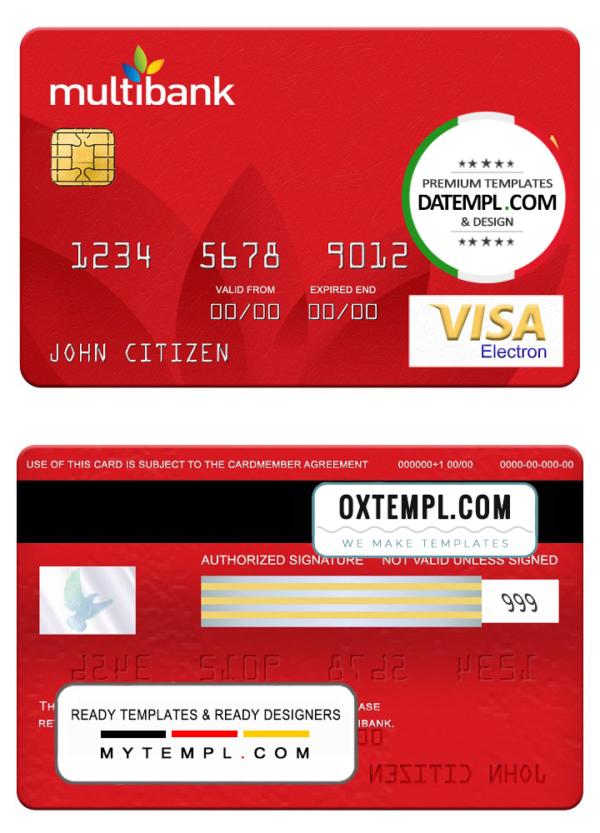 editable template, Panama Multibank visa electron card, fully editable template in PSD format
