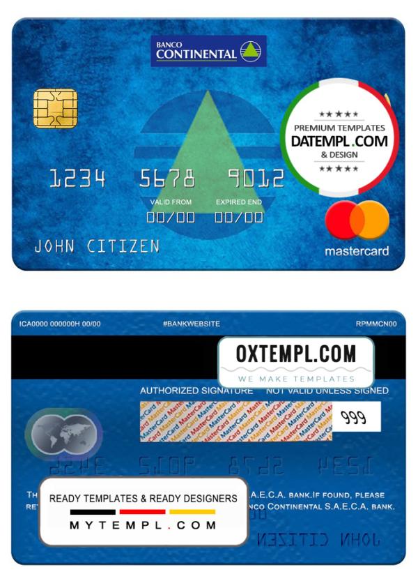 editable template, Paraguay Banco Continental S.A.E.C.A. bank mastercard, fully editable template in PSD format