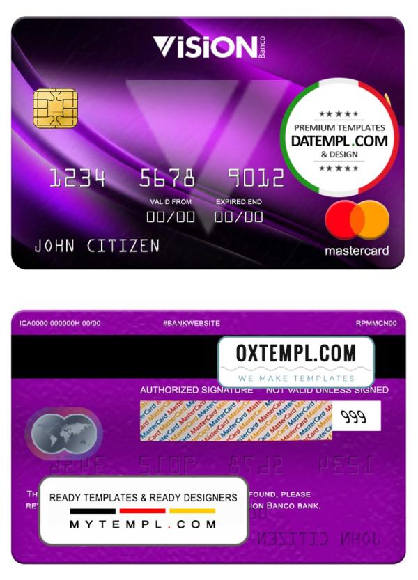 editable template, Paraguay Vision Banco bank mastercard, fully editable template in PSD format