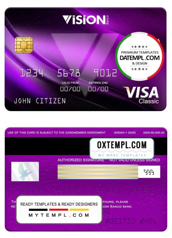 editable template, Paraguay Vision Banco bank visa classic card, fully editable template in PSD format