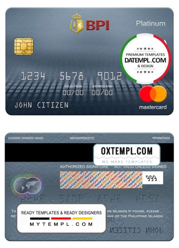 editable template, Philippines Bank of the Philippine mastercard platinum, fully editable template in PSD format