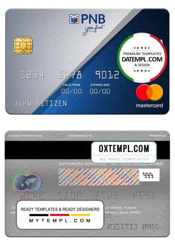 editable template, Philippines National Bank (PNB) mastercard, fully editable template in PSD format