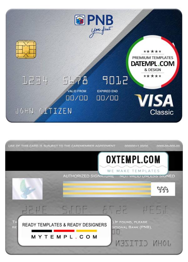 editable template, Philippines National Bank (PNB) visa classic card, fully editable template in PSD format
