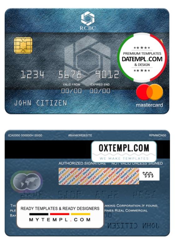 editable template, Philippines Rizal Commercial Banking Corporation (RCBC) mastercard, fully editable template in PSD format