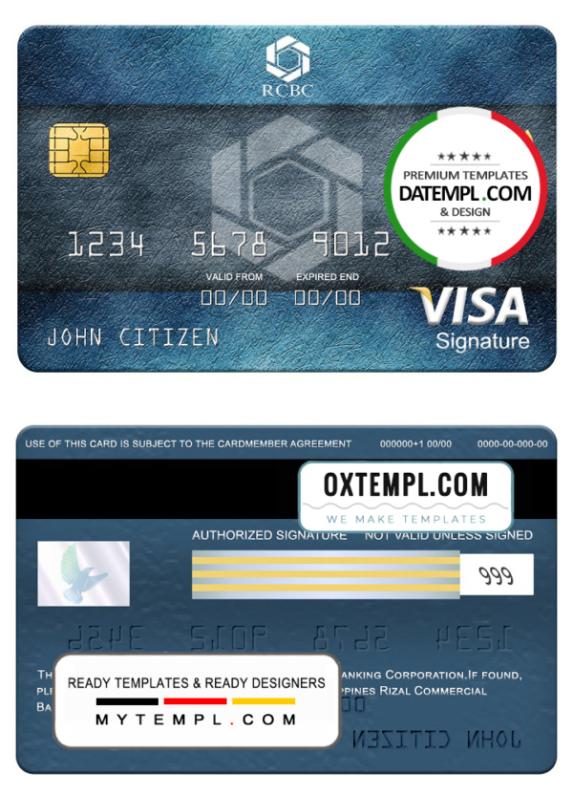 editable template, Philippines Rizal Commercial Banking Corporation (RCBC) visa signature card, fully editable template in PSD format