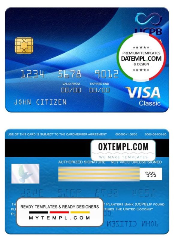editable template, Philippines The United Coconut Planters Bank (UCPB) visa classic card, fully editable template in PSD format