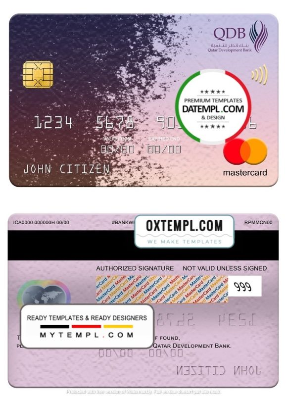 editable template, Qatar Development Bank mastercard, fully editable template in PSD format
