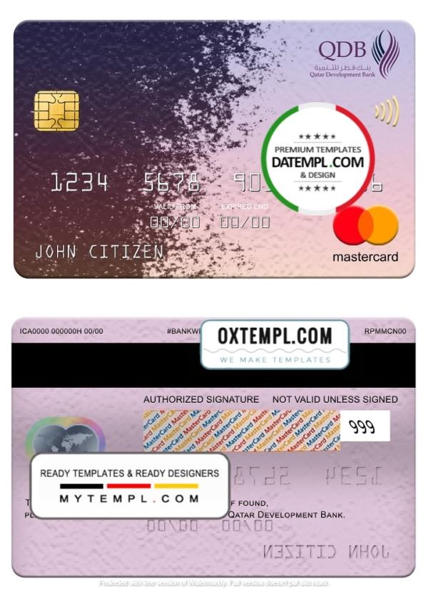 editable template, Qatar Development Bank mastercard, fully editable template in PSD format