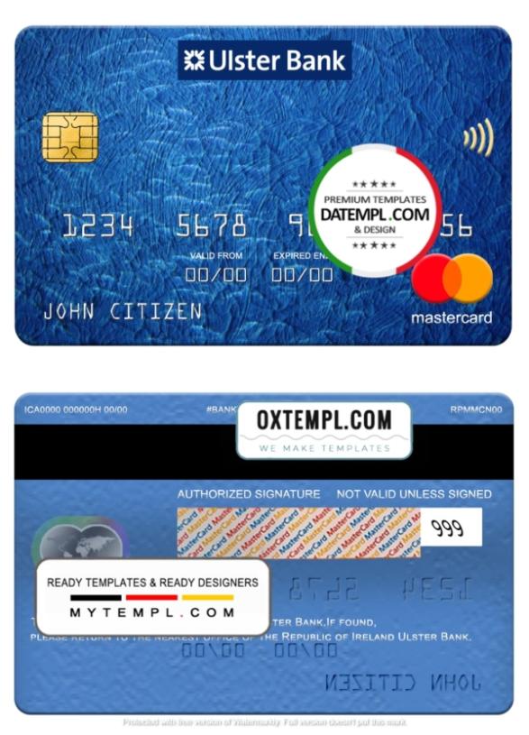 editable template, Republic of Ireland Ulster Bank mastercard, fully editable template in PSD format
