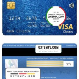 editable template, Republic of Ireland Ulster Bank visa classic card, fully editable template in PSD format