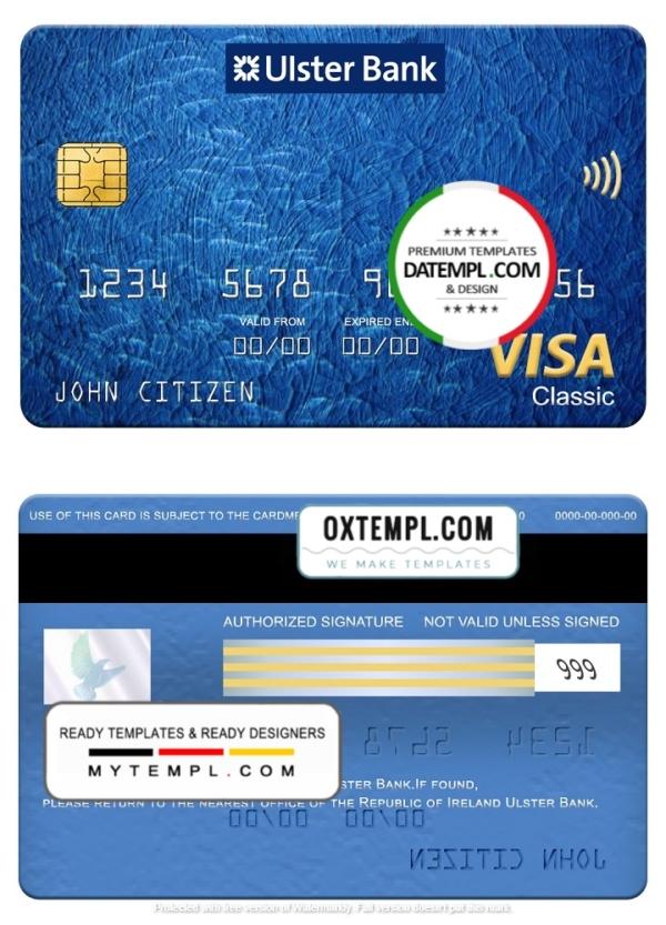 editable template, Republic of Ireland Ulster Bank visa classic card, fully editable template in PSD format