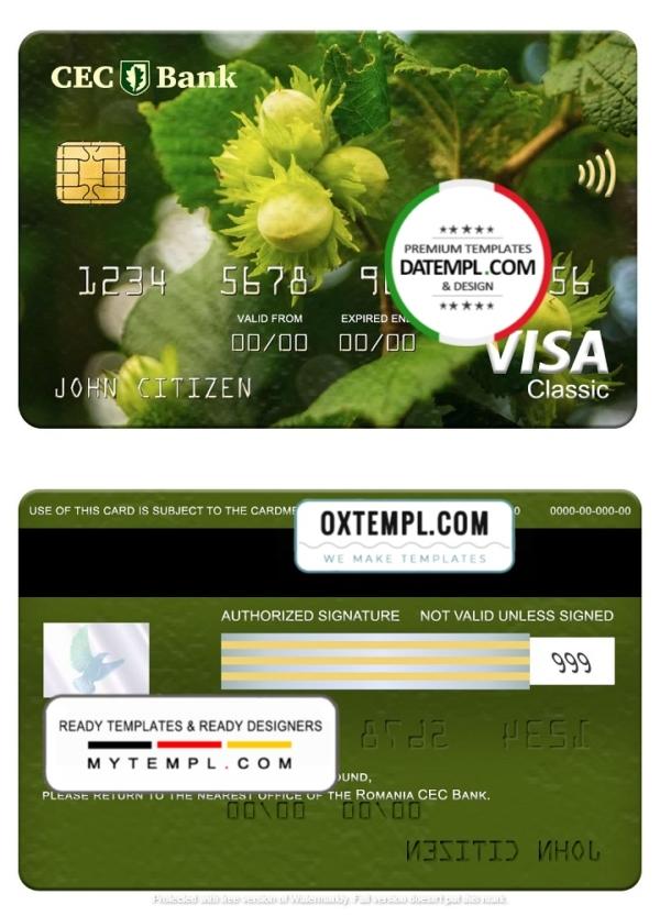 editable template, Romania CEC Bank visa classic card, fully editable template in PSD format