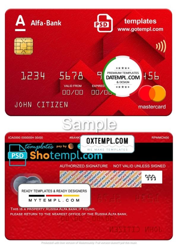 editable template, Russia Alfa bank mastercard, fully editable template in PSD format
