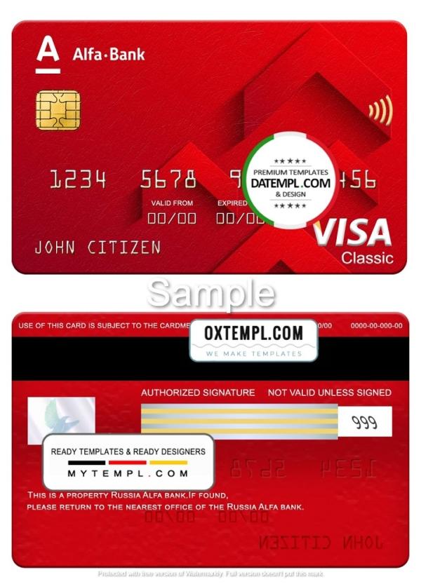 editable template, Russia Alfa bank visa classic card, fully editable template in PSD format
