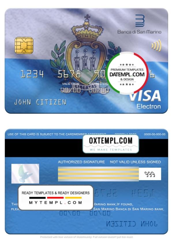 editable template, San Marino Banca di San Marino bank visa electron card, fully editable template in PSD format