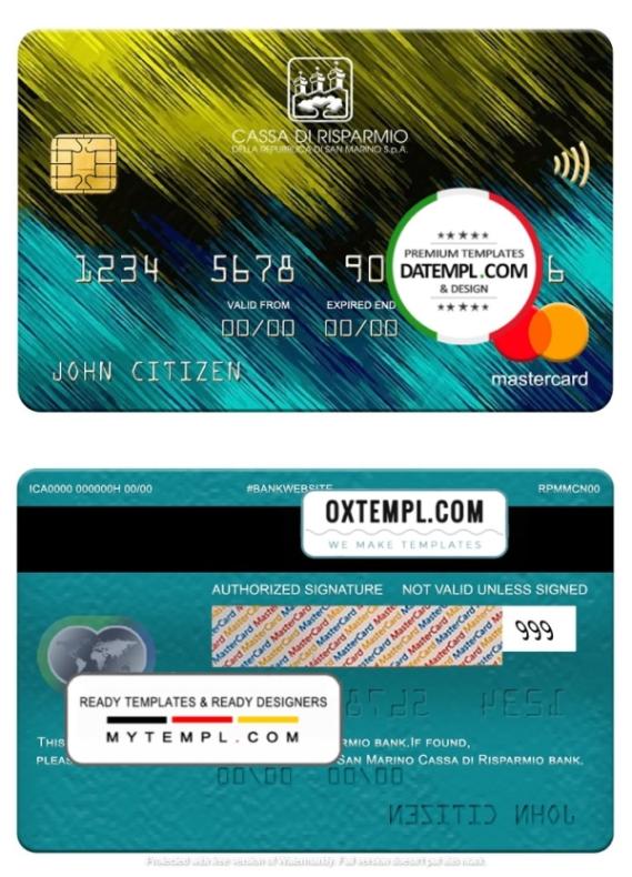editable template, San Marino Cassa di Risparmio bank mastercard, fully editable template in PSD format