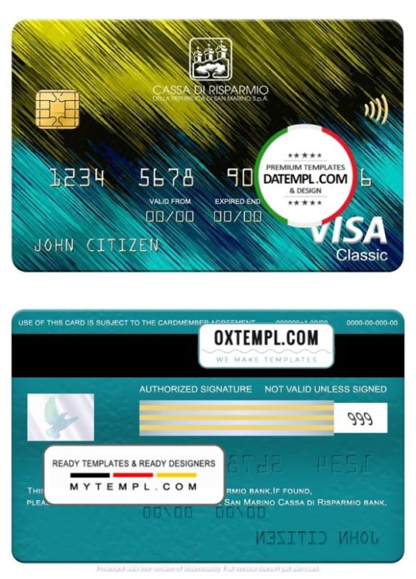 editable template, San Marino Cassa di Risparmio bank visa classic card, fully editable template in PSD format