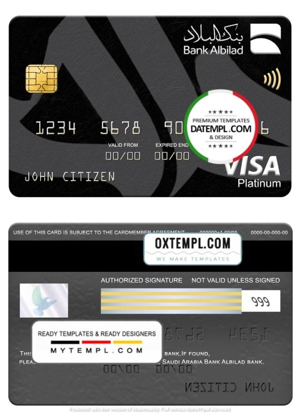 editable template, Saudi Arabia Bank Albilad bank visa platinum card, fully editable template in PSD format