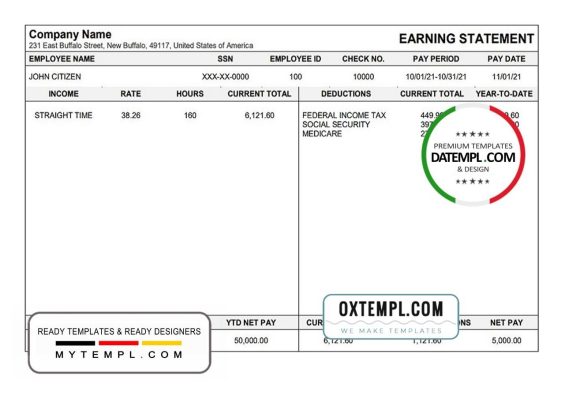 editable template, USA Michigan pay stub template in Word and PDF format, fully editable