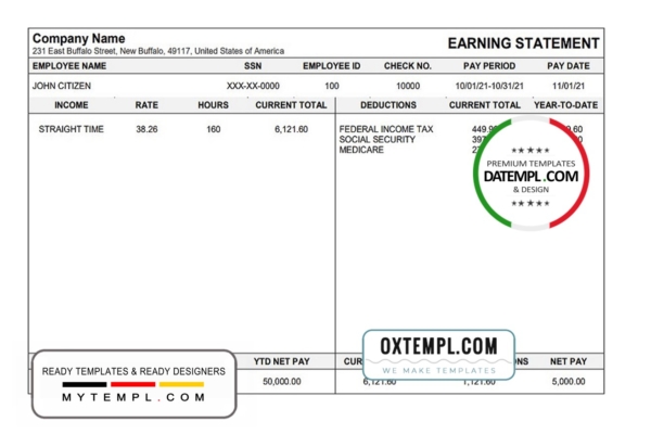 editable template, USA Michigan pay stub template in Word and PDF format, fully editable