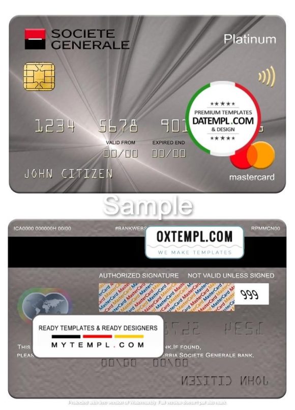 editable template, Serbia Societe Generale bank mastercard platinum, fully editable template in PSD format
