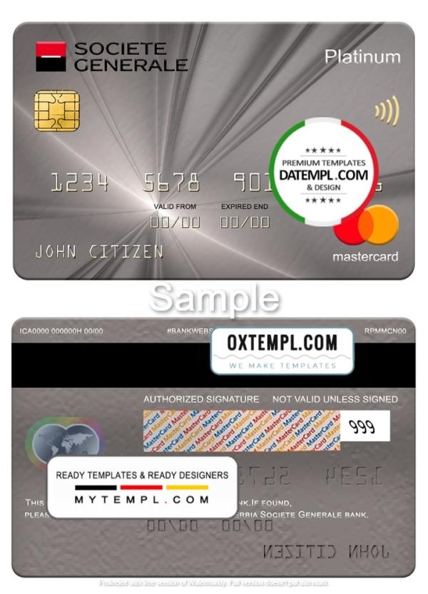 editable template, Serbia Societe Generale bank mastercard platinum, fully editable template in PSD format