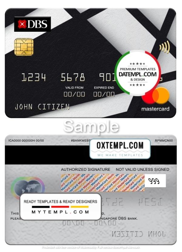 editable template, Singapore DBS bank mastercard, fully editable template in PSD format